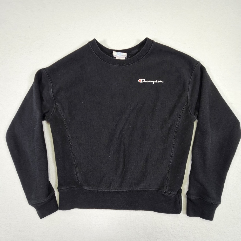 Champion Sweatshirt Mens Small Black Pullover‎ Fleece Logo Reverse Weaver Unisex